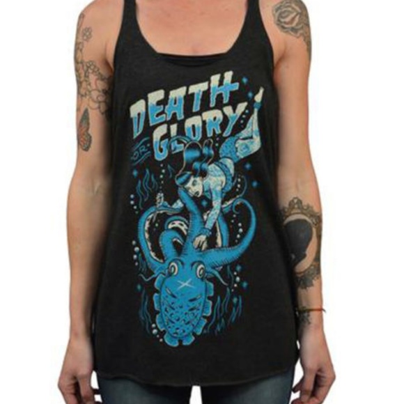 Death or Glory Rockabilly Pinup Gal Octopus Black Racerback Tank S-M-L-XL-XXL - Picture 2 of 4